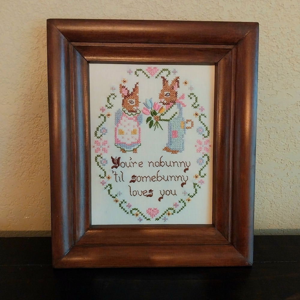 Hand Crafted Brown Frame with Embroidered Bunny Design